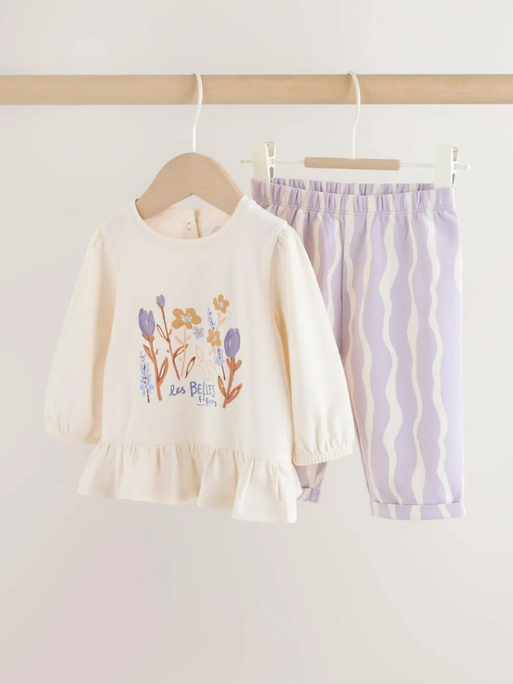 Hot Next Purple Flower Baby T-Shirts And Trousers 2 Piece Set (0mths-2yrs)