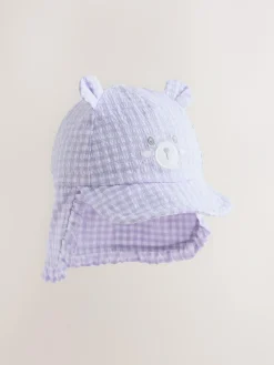 Next Purple Gingham Baby Embroidered Bear Legionnaire Hat (0mths-2yrs)^ Newborn Accessories|Hats & Scratch Mitts