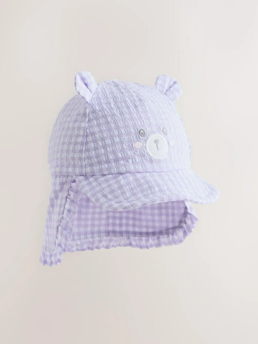 Next Purple Gingham Baby Embroidered Bear Legionnaire Hat (0mths-2yrs)^ Newborn Accessories|Hats & Scratch Mitts