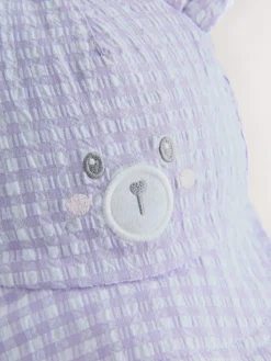 Next Purple Gingham Baby Embroidered Bear Legionnaire Hat (0mths-2yrs)^ Newborn Accessories|Hats & Scratch Mitts