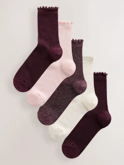 Next Purple Lettuce Welt Ankle Socks 5 Pack^Women Socks & Tights
