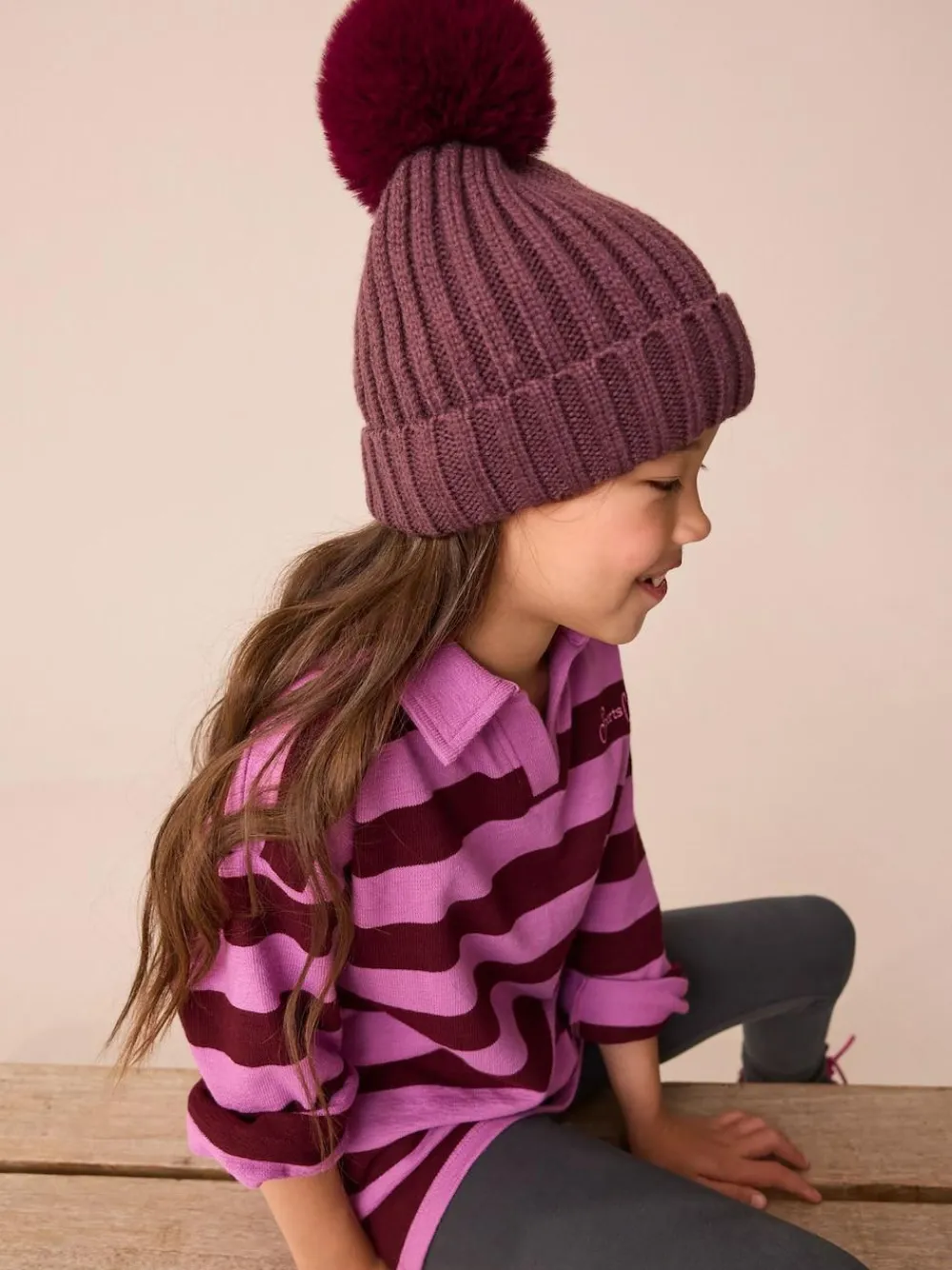 New Next Purple Rib Pom Beanie (3mths-16yrs)