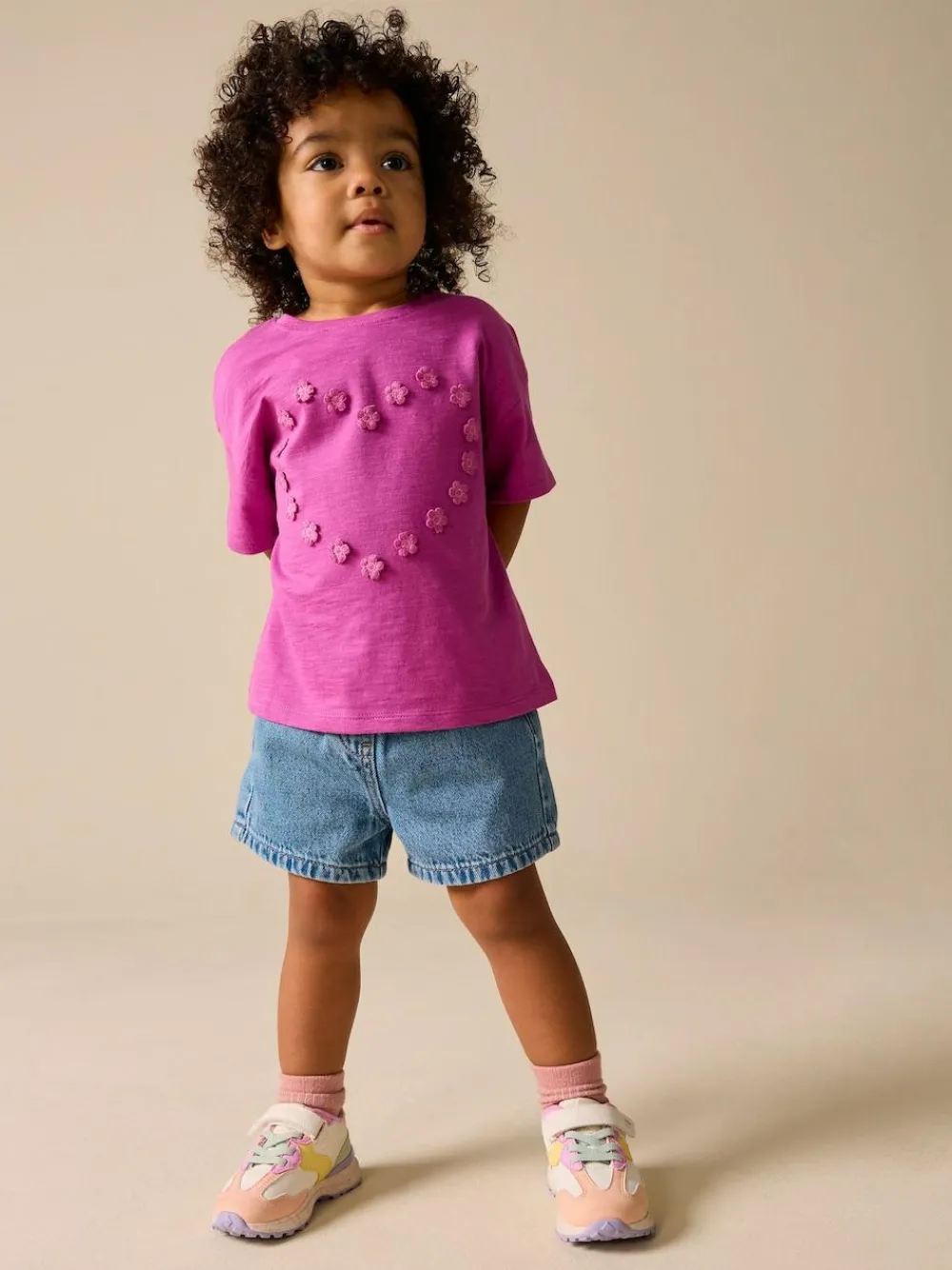 New Next Short Sleeve Heart Embroidered Top (3mths-7yrs) Purple