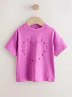 New Next Short Sleeve Heart Embroidered Top (3mths-7yrs) Purple