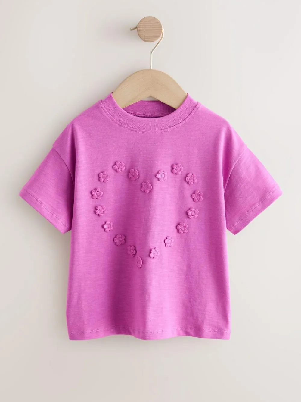 New Next Short Sleeve Heart Embroidered Top (3mths-7yrs) Purple