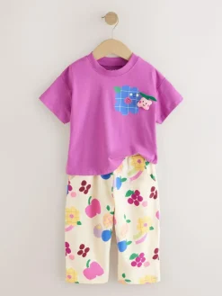 Next Purple Short Sleeve T-Shirt and Joggers Barrel Set (3mths-7yrs)^ Baby Girls|Tops