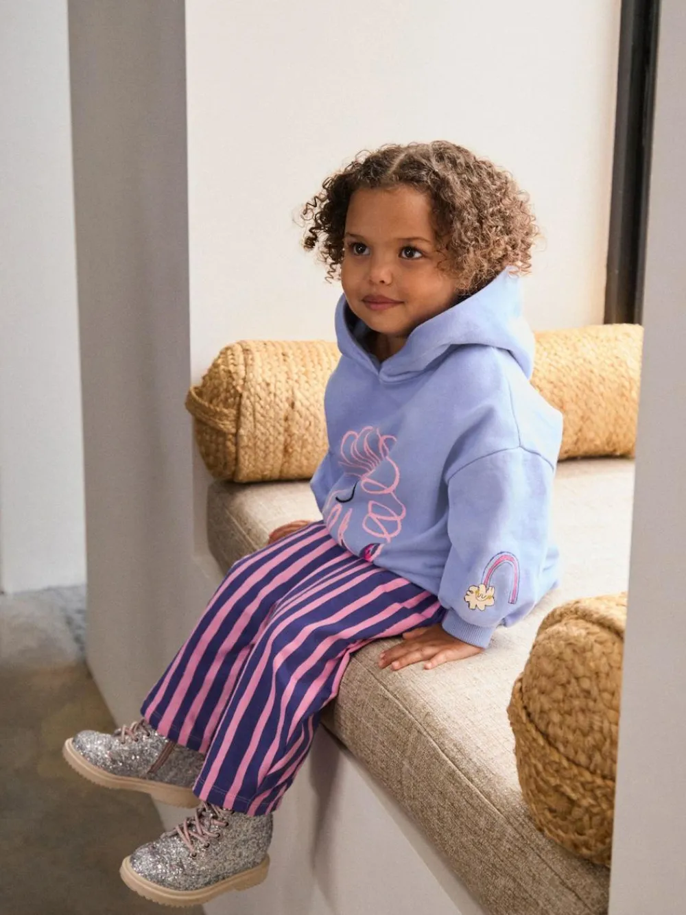 Next Purple Stripe Flower Hoodie & Barrel Leg Joggers Set (3mths-7yrs)^ Baby Girls|Sweatshirts & Hoodies