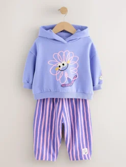 Next Purple Stripe Flower Hoodie & Barrel Leg Joggers Set (3mths-7yrs)^ Baby Girls|Sweatshirts & Hoodies