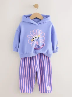 Next Purple Stripe Flower Hoodie & Barrel Leg Joggers Set (3mths-7yrs)^ Baby Girls|Sweatshirts & Hoodies