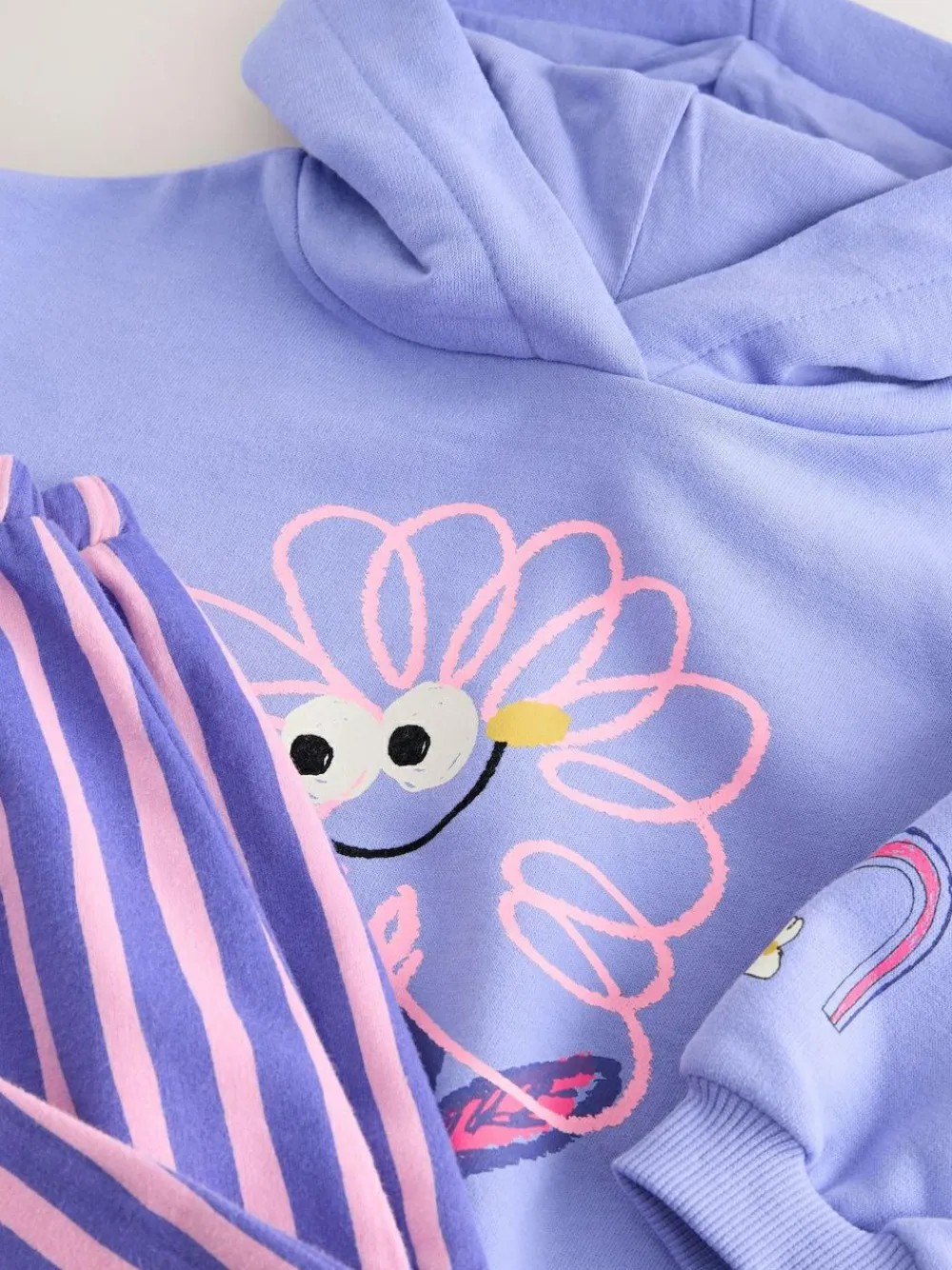 Next Purple Stripe Flower Hoodie & Barrel Leg Joggers Set (3mths-7yrs)^ Baby Girls|Sweatshirts & Hoodies
