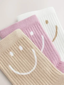 Next Purple, White and Neutral 3 Pack Cotton Rich Cushioned Sole Ankle Socks^ Baby Girls|Baby Girls