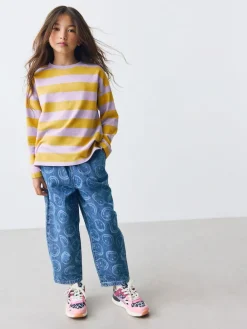 New Next Textured Long Sleeve Top (3-16yrs) Purple/Ochre Stripe