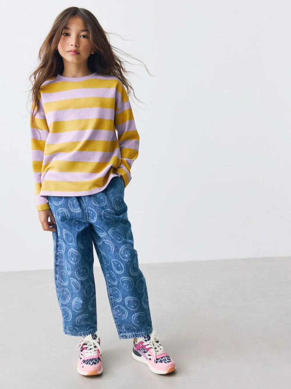 New Next Textured Long Sleeve Top (3-16yrs) Purple/Ochre Stripe