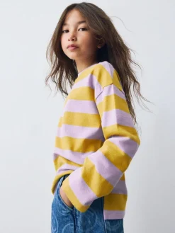 New Next Textured Long Sleeve Top (3-16yrs) Purple/Ochre Stripe