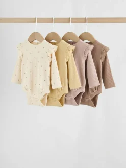 Discount Next Baby Long Sleeve Frill Bodysuits 4 Pack (0mths-2yrs) Purple/Yellow/Cream Ditsy