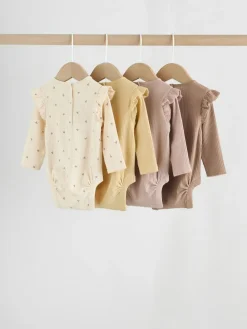 Discount Next Baby Long Sleeve Frill Bodysuits 4 Pack (0mths-2yrs) Purple/Yellow/Cream Ditsy
