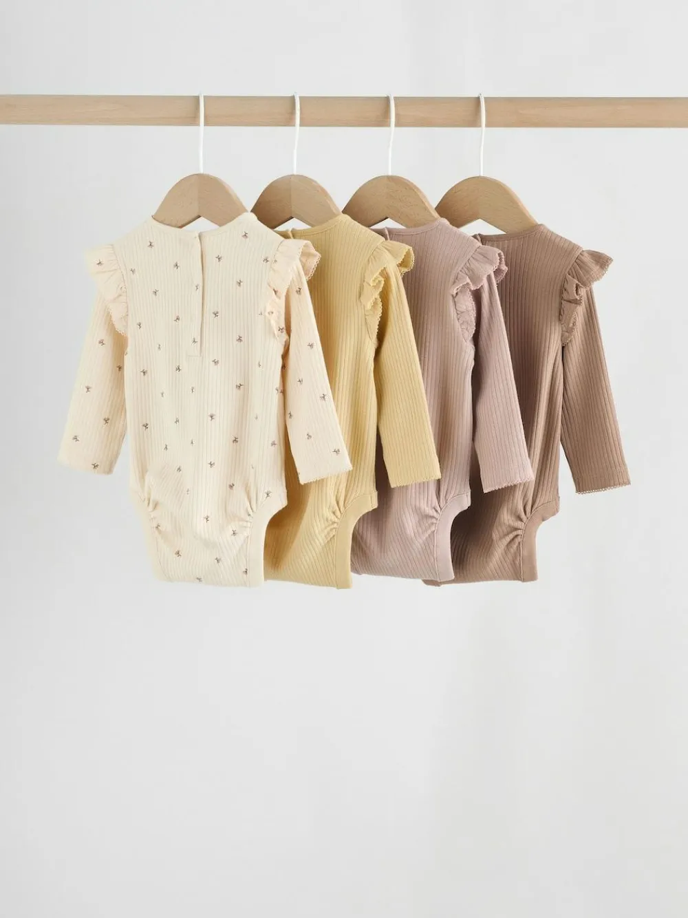 Discount Next Baby Long Sleeve Frill Bodysuits 4 Pack (0mths-2yrs) Purple/Yellow/Cream Ditsy