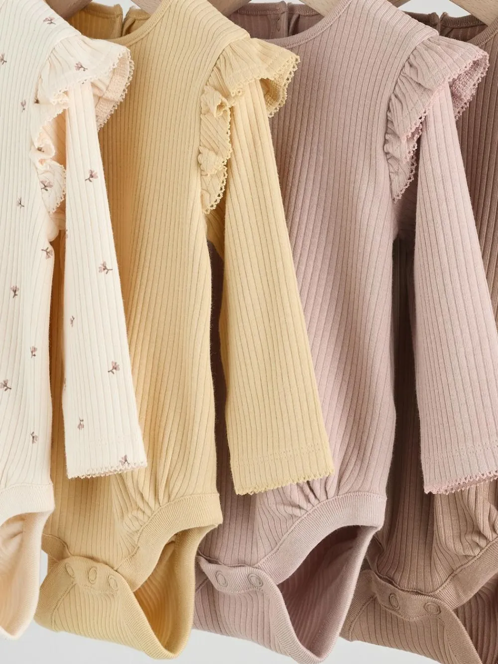 Discount Next Baby Long Sleeve Frill Bodysuits 4 Pack (0mths-2yrs) Purple/Yellow/Cream Ditsy