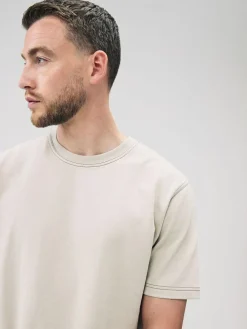 Next Putty Contrast Stitch Regular Fit Heavyweight T-Shirt^ Tops & T-Shirts