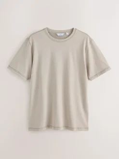 Next Putty Contrast Stitch Regular Fit Heavyweight T-Shirt^ Tops & T-Shirts