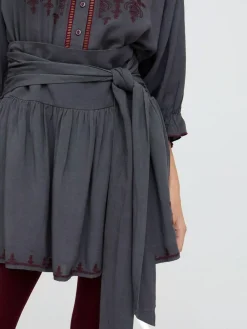 Hot Raffya Grey Julie Embroidered Skater Mini Skirt