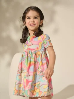 Hot Next Rainbow Butterfly Ribbed Jersey Dress (3mths-7yrs)