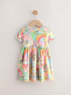Hot Next Rainbow Butterfly Ribbed Jersey Dress (3mths-7yrs)