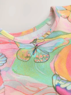 Hot Next Rainbow Butterfly Ribbed Jersey Dress (3mths-7yrs)
