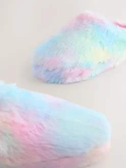 Next Faux Fur Mule Slippers Rainbow