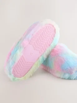 Next Faux Fur Mule Slippers Rainbow