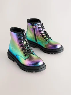 New Next Rainbow Metallic Standard Fit (F) Warm Lined Lace-Up Ankle Boots