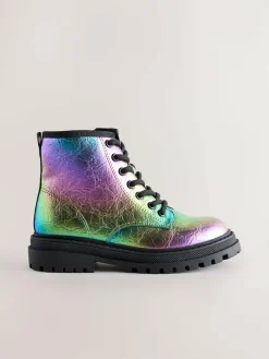 Next Rainbow Metallic Wide Fit (G) Warm Lined Lace-Up Ankle Boots^ Boots & Wellies