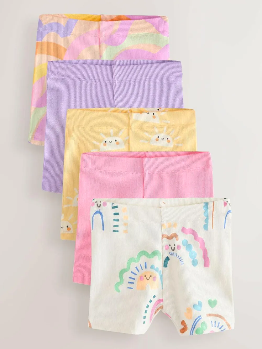 Next Rainbow Ribbed Cycle Shorts 5 Pack (3mths-7yrs)^ Baby Girls|Baby Girls