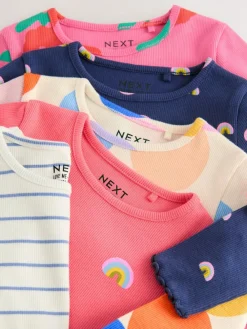 Next Rainbow Spot Long Sleeve Rib Tops 5 Pack (3mths-7yrs)^ Tops|Nightwear