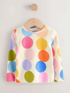 Next Rainbow Spot Long Sleeve Rib Tops 5 Pack (3mths-7yrs)^ Tops|Nightwear