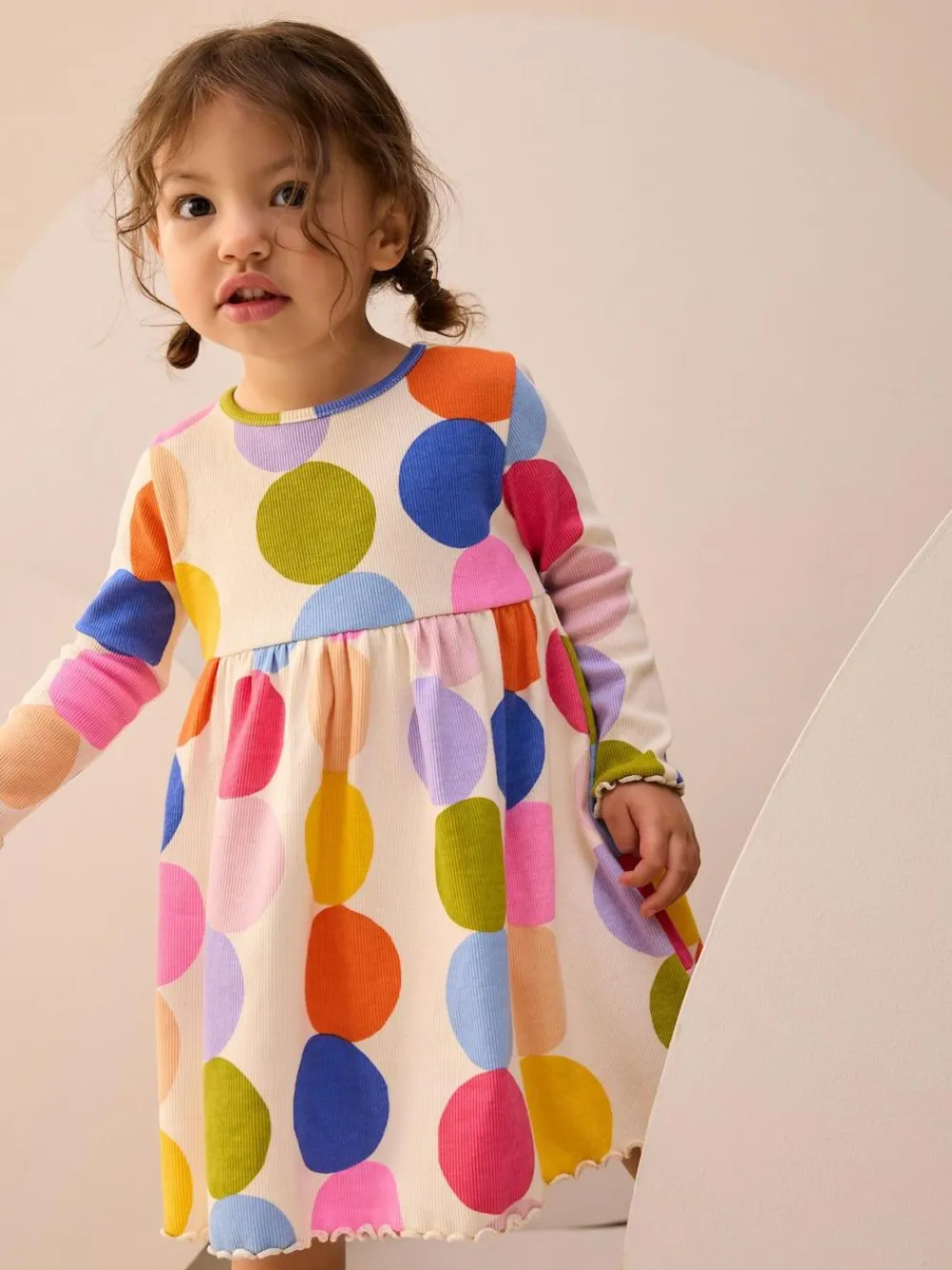 Next Rainbow Spot Long Sleeve Ribbed Dress (3mths-7yrs)^ Newborn Clothing|Baby Girls