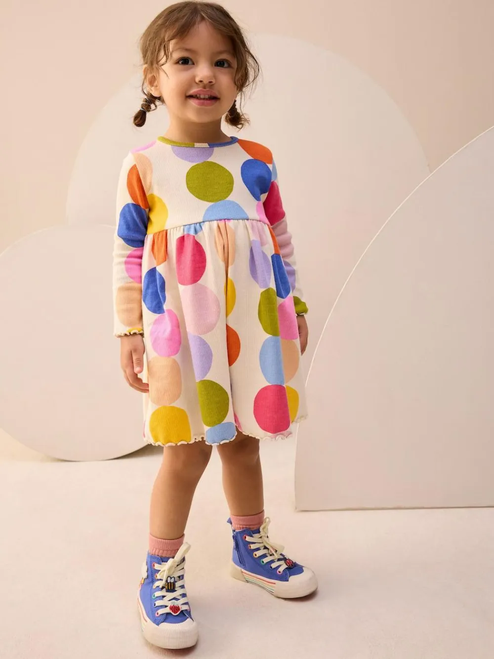 Next Rainbow Spot Long Sleeve Ribbed Dress (3mths-7yrs)^ Newborn Clothing|Baby Girls