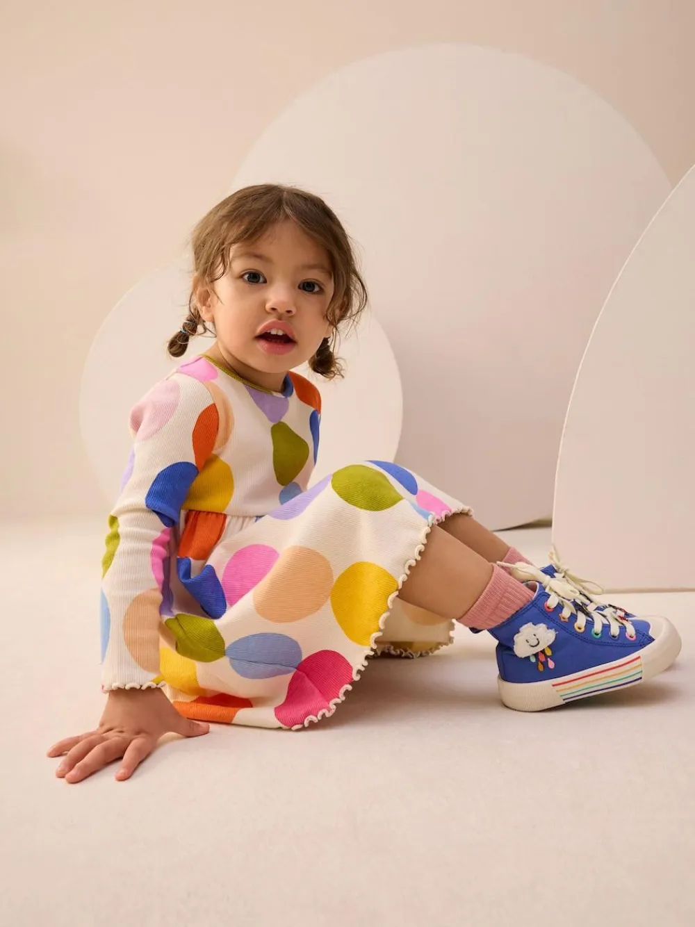 Next Rainbow Spot Long Sleeve Ribbed Dress (3mths-7yrs)^ Newborn Clothing|Baby Girls