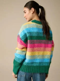 New Next Crew Neck Jumper With Wool Rainbow Stripe
