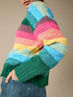 New Next Crew Neck Jumper With Wool Rainbow Stripe