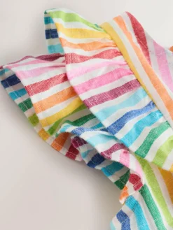Next Rainbow Stripe Double Ruffle Sleeve Dress (3mths-8yrs)^ Baby Girls|Dresses