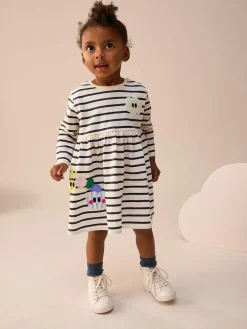 Next Rainbow Stripe Long Sleeve Embellished Dress (3mths-7yrs)^ Dresses|Dresses