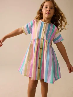 Next Stripe Short Sleeve Button Through Dress (3-16yrs)^ Dresses