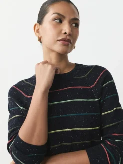 Clearance Next Rainbow Stripe Soft Touch Crew Neck Cotton Rich Jumper