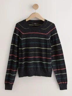 Clearance Next Rainbow Stripe Soft Touch Crew Neck Cotton Rich Jumper