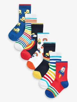 Best Next Rainbow Stripe Transport Cotton Rich Socks 7 Pack