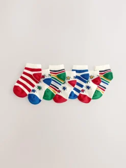 New Next Rainbow Stripe/Star Cotton Rich Trainer Socks 7 Pack