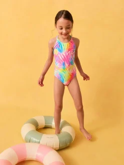 Next Rainbow Zebra Double Strap Swimsuit (3-16yrs)^ Swimwear|Swimwear