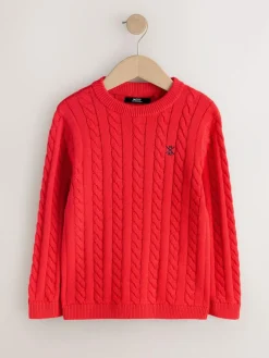 Next Red Cable Knit Crew Neck Jumper (3-16yrs)^BOY Knitwear & Sweaters|Knitwear