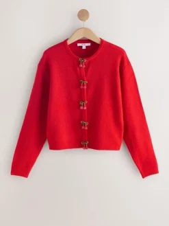 Next Red Cherry Buttons Crew Neck Knitted Cardigan With Wool^Women Occasionwear|Knitwear